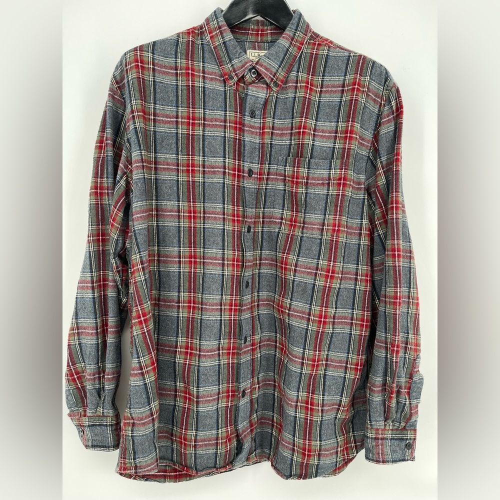 L.L.Bean Men's Burgundy and Grey Shirt XL Vintage‎ Cotton Slightly Fitted